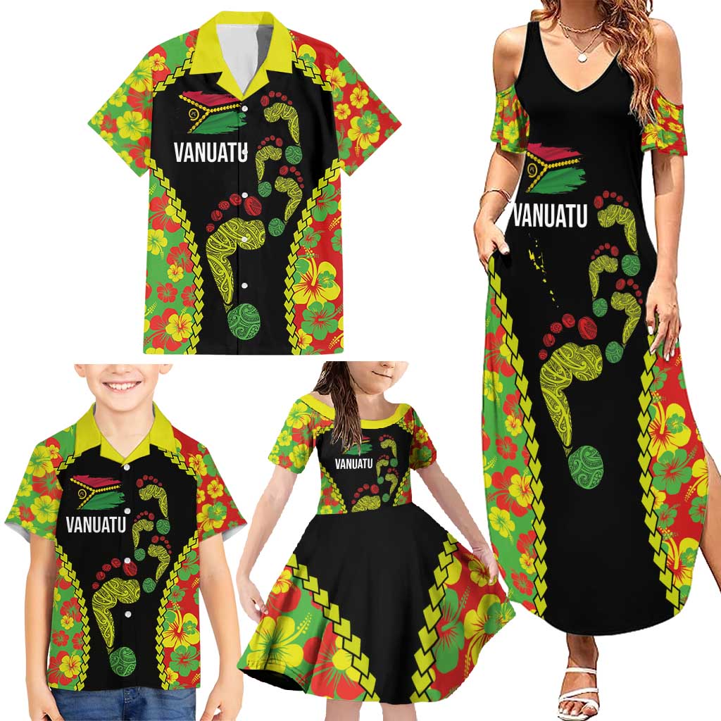 Personalised Vanuatu Running Family Matching Summer Maxi Dress and Hawaiian Shirt Footprint and Hibiscus Polynesian Style LT03 - Polynesian Pride