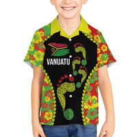 Personalised Vanuatu Running Family Matching Summer Maxi Dress and Hawaiian Shirt Footprint and Hibiscus Polynesian Style LT03 Son's Shirt Black - Polynesian Pride