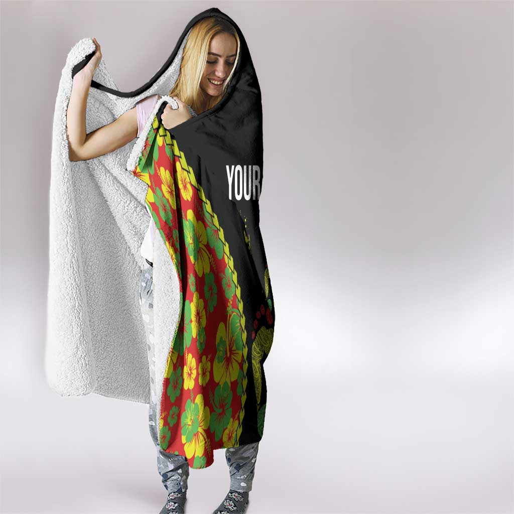 Personalised Vanuatu Running Hooded Blanket Footprint and Hibiscus Polynesian Style