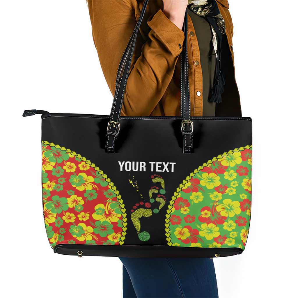Personalised Vanuatu Running Leather Tote Bag Footprint and Hibiscus Polynesian Style LT03 - Polynesian Pride
