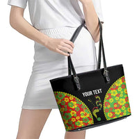 Personalised Vanuatu Running Leather Tote Bag Footprint and Hibiscus Polynesian Style LT03 - Polynesian Pride
