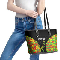 Personalised Vanuatu Running Leather Tote Bag Footprint and Hibiscus Polynesian Style LT03 - Polynesian Pride