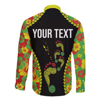 Personalised Vanuatu Running Long Sleeve Button Shirt Footprint and Hibiscus Polynesian Style LT03 - Polynesian Pride