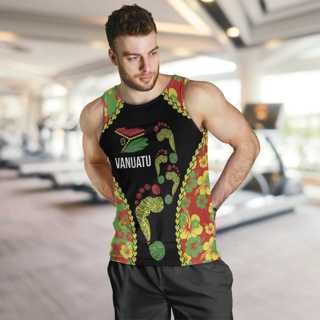 Personalised Vanuatu Running Men Tank Top Footprint and Hibiscus Polynesian Style