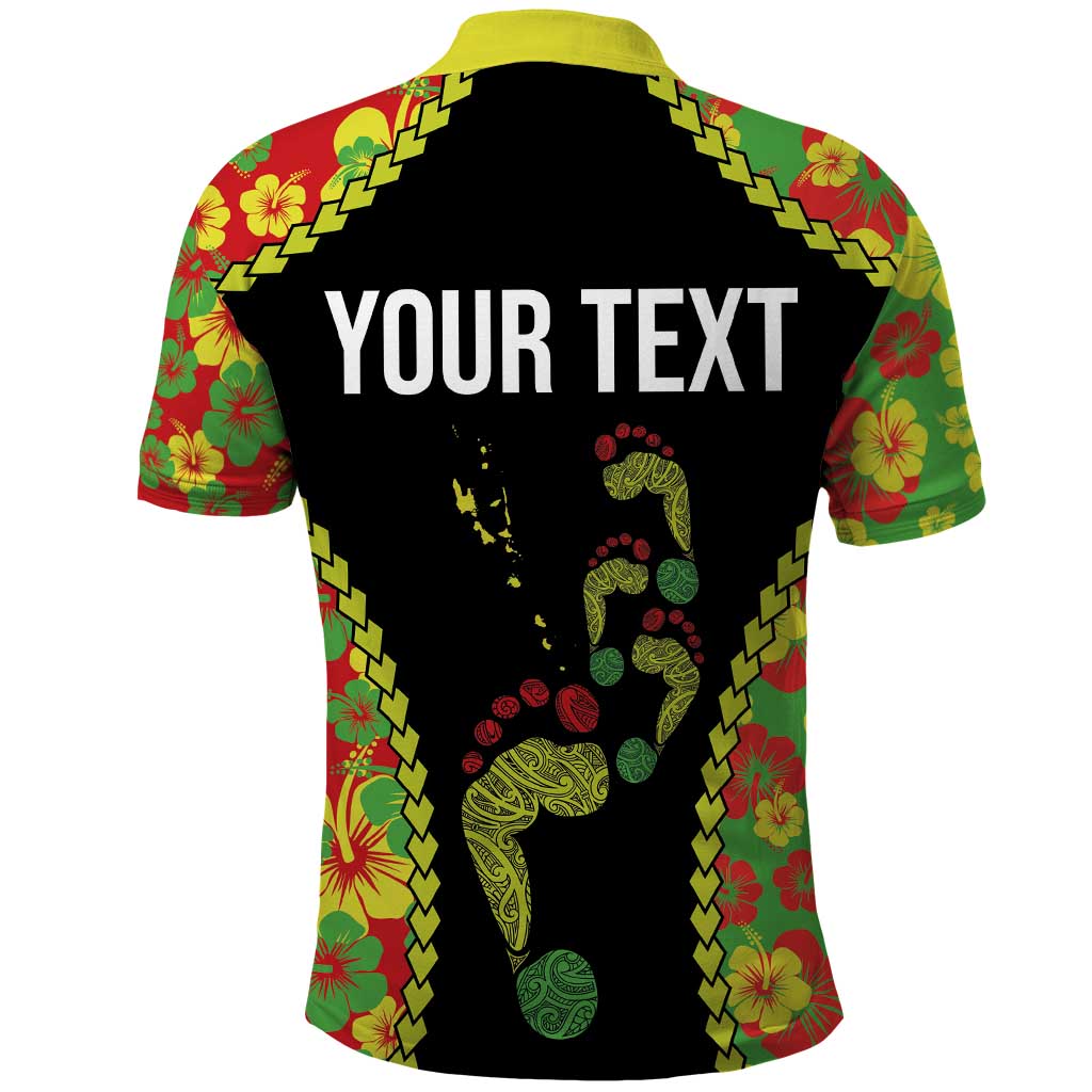 Personalised Vanuatu Running Polo Shirt Footprint and Hibiscus Polynesian Style