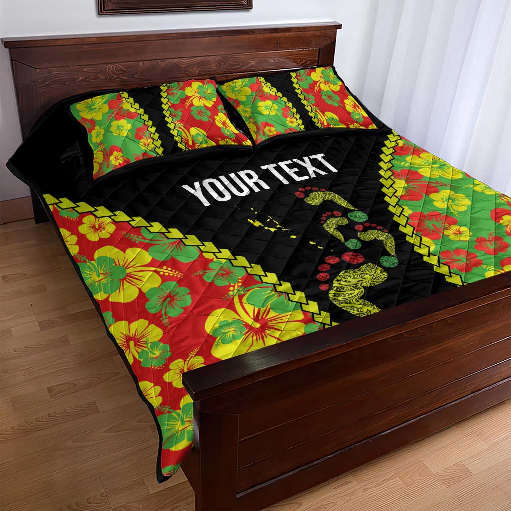 Personalised Vanuatu Running Quilt Bed Set Footprint and Hibiscus Polynesian Style