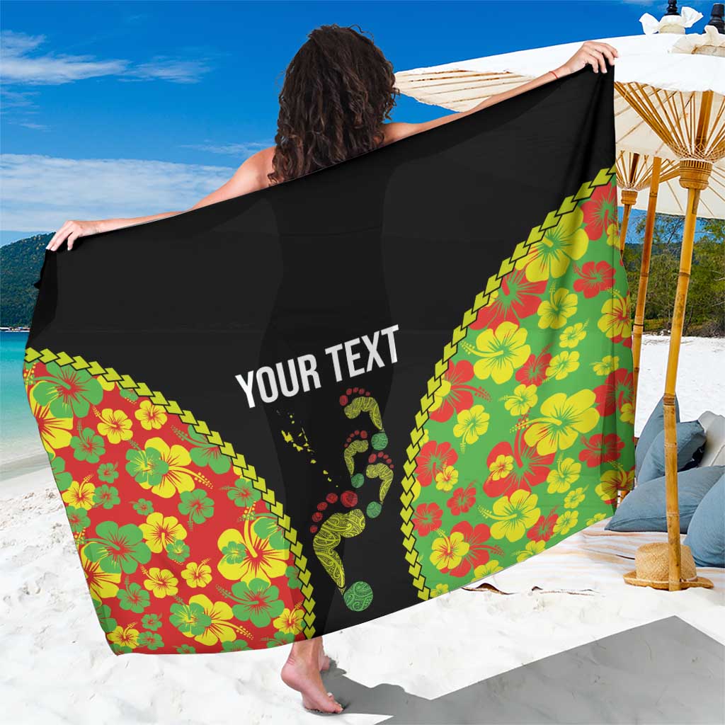 Personalised Vanuatu Running Sarong Footprint and Hibiscus Polynesian Style LT03 One Size 44 x 66 inches Black - Polynesian Pride