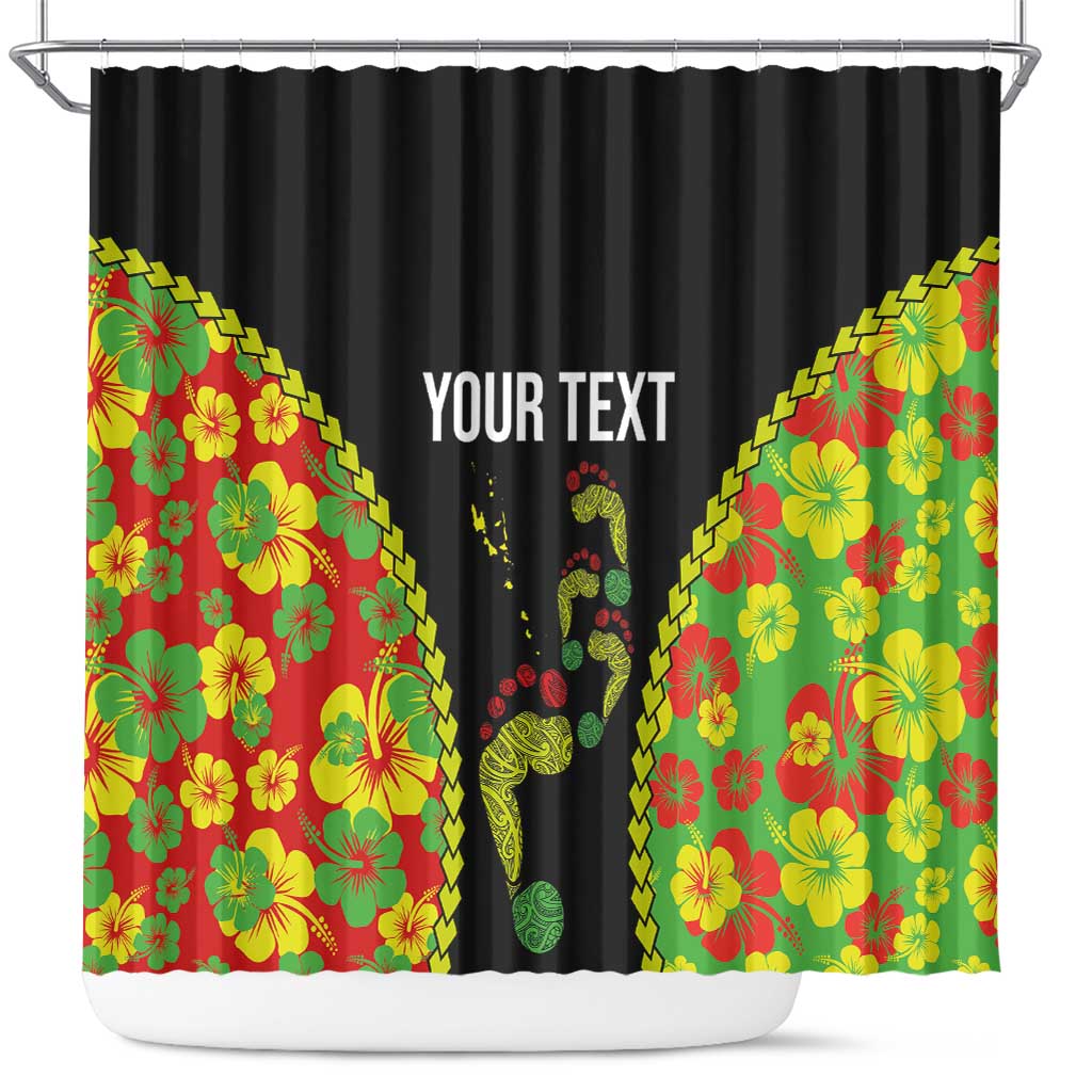 Personalised Vanuatu Running Shower Curtain Footprint and Hibiscus Polynesian Style LT03 Black - Polynesian Pride