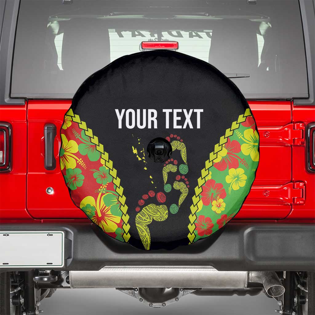 Personalised Vanuatu Running Spare Tire Cover Footprint and Hibiscus Polynesian Style