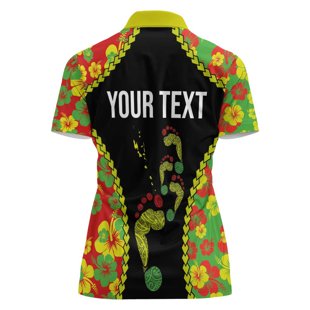 Personalised Vanuatu Running Women Polo Shirt Footprint and Hibiscus Polynesian Style