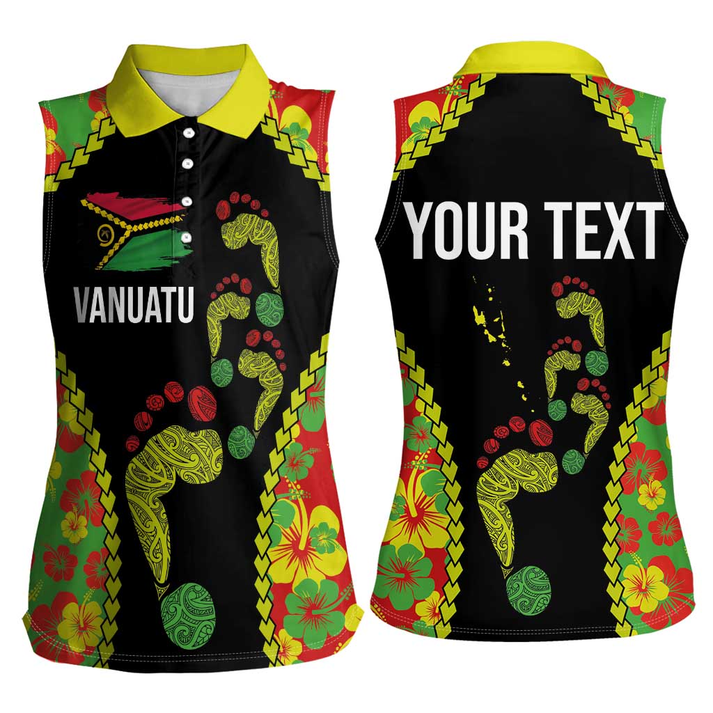 Personalised Vanuatu Running Women Sleeveless Polo Shirt Footprint and Hibiscus Polynesian Style LT03 - Polynesian Pride