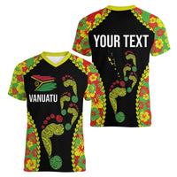 Personalised Vanuatu Running Women V-Neck T-Shirt Footprint and Hibiscus Polynesian Style LT03 - Polynesian Pride
