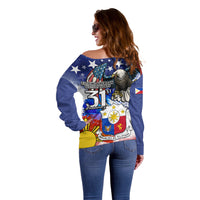 Filipino American History Month Off Shoulder Sweater Filipino Coat Of Arms and American Eagle Splash Style LT03 - Polynesian Pride
