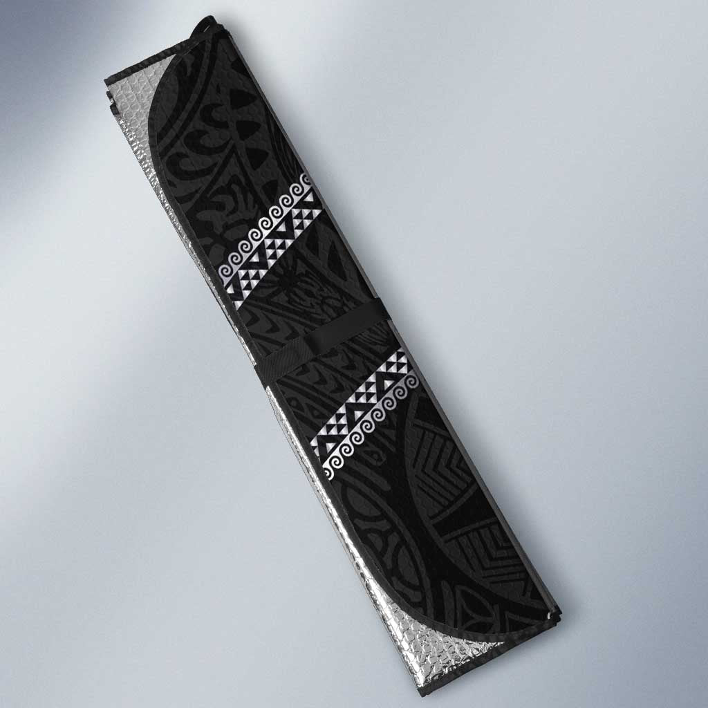 Hawaiian Kakau Art and Hisbiscus Tattoo Auto Sun Shade Tribal Pattern-Silver Style - Polynesian Pride