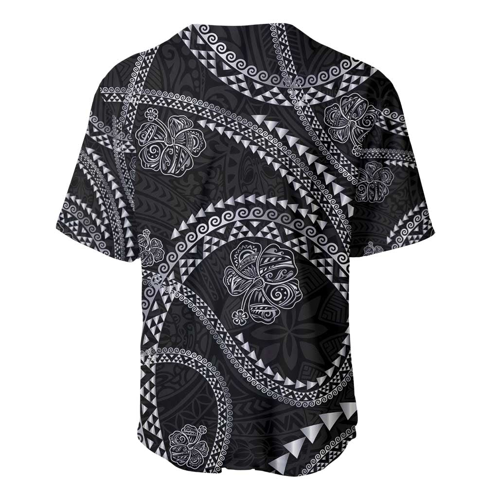Hawaiian Kakau Art and Hisbiscus Tattoo Baseball Jersey Tribal Pattern-Silver Style - Polynesian Pride