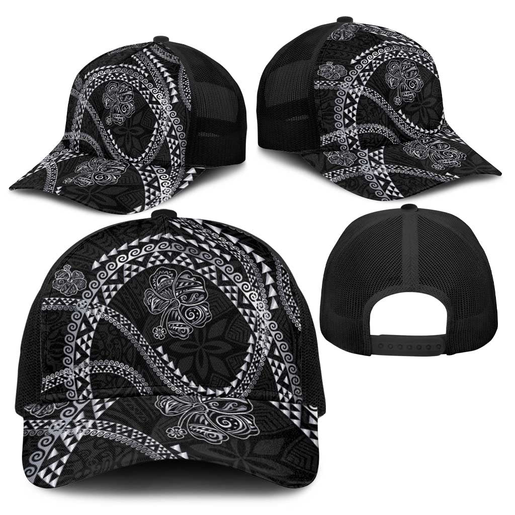 Hawaiian Kakau Art and Hisbiscus Tattoo Baseball Net Cap Tribal Pattern-Silver Style - Polynesian Pride