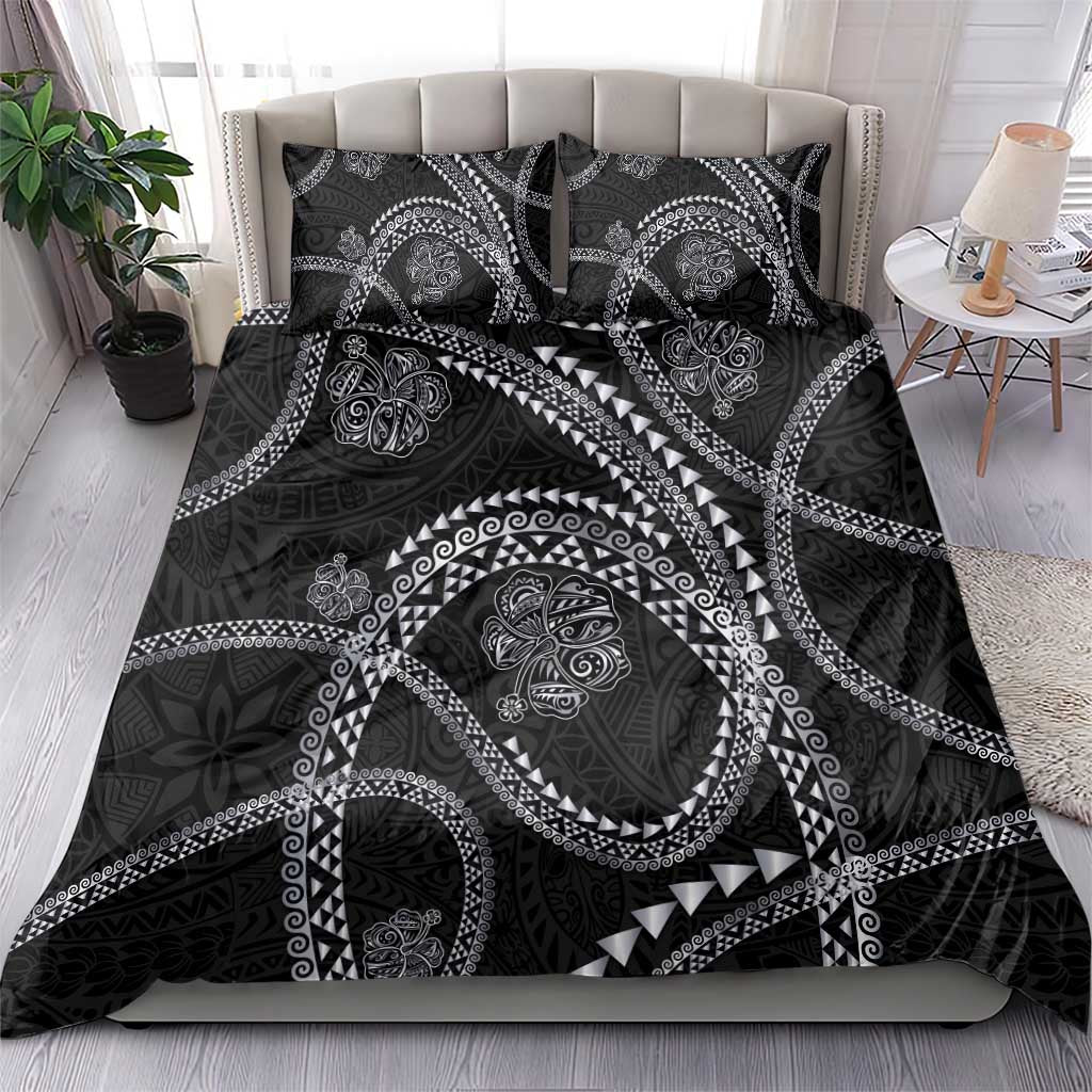 Hawaiian Kakau Art and Hisbiscus Tattoo Bedding Set Tribal Pattern-Silver Style - Polynesian Pride