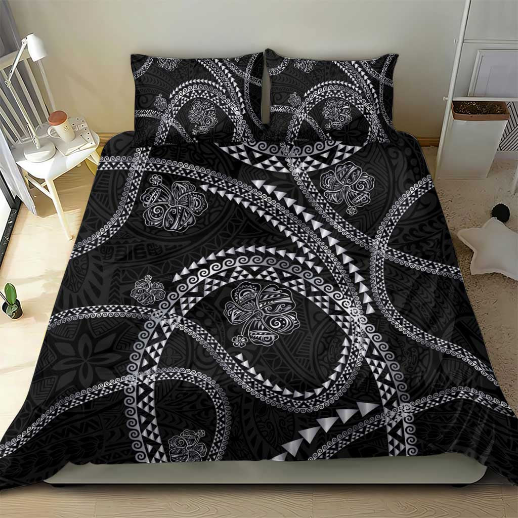 Hawaiian Kakau Art and Hisbiscus Tattoo Bedding Set Tribal Pattern-Silver Style - Polynesian Pride