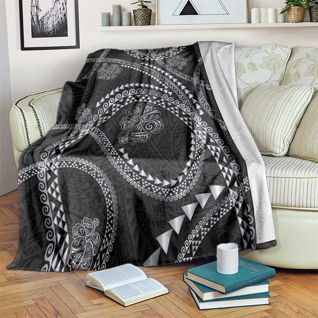 Hawaiian Kakau Art and Hisbiscus Tattoo Blanket Tribal Pattern-Silver Style - Polynesian Pride