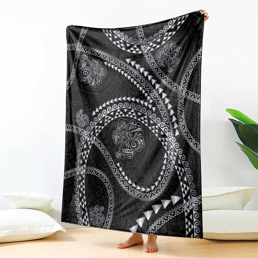 Hawaiian Kakau Art and Hisbiscus Tattoo Blanket Tribal Pattern-Silver Style - Polynesian Pride
