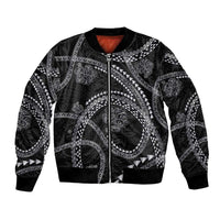 Hawaiian Kakau Art and Hisbiscus Tattoo Bomber Jacket Tribal Pattern-Silver Style - Polynesian Pride
