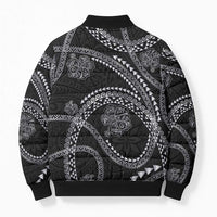 Hawaiian Kakau Art and Hisbiscus Tattoo Bomber Puffer Jacket Tribal Pattern-Silver Style - Polynesian Pride