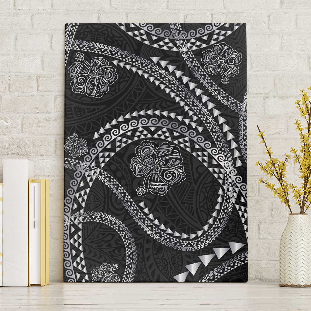 Hawaiian Kakau Art and Hisbiscus Tattoo Canvas Wall Art Tribal Pattern-Silver Style - Polynesian Pride