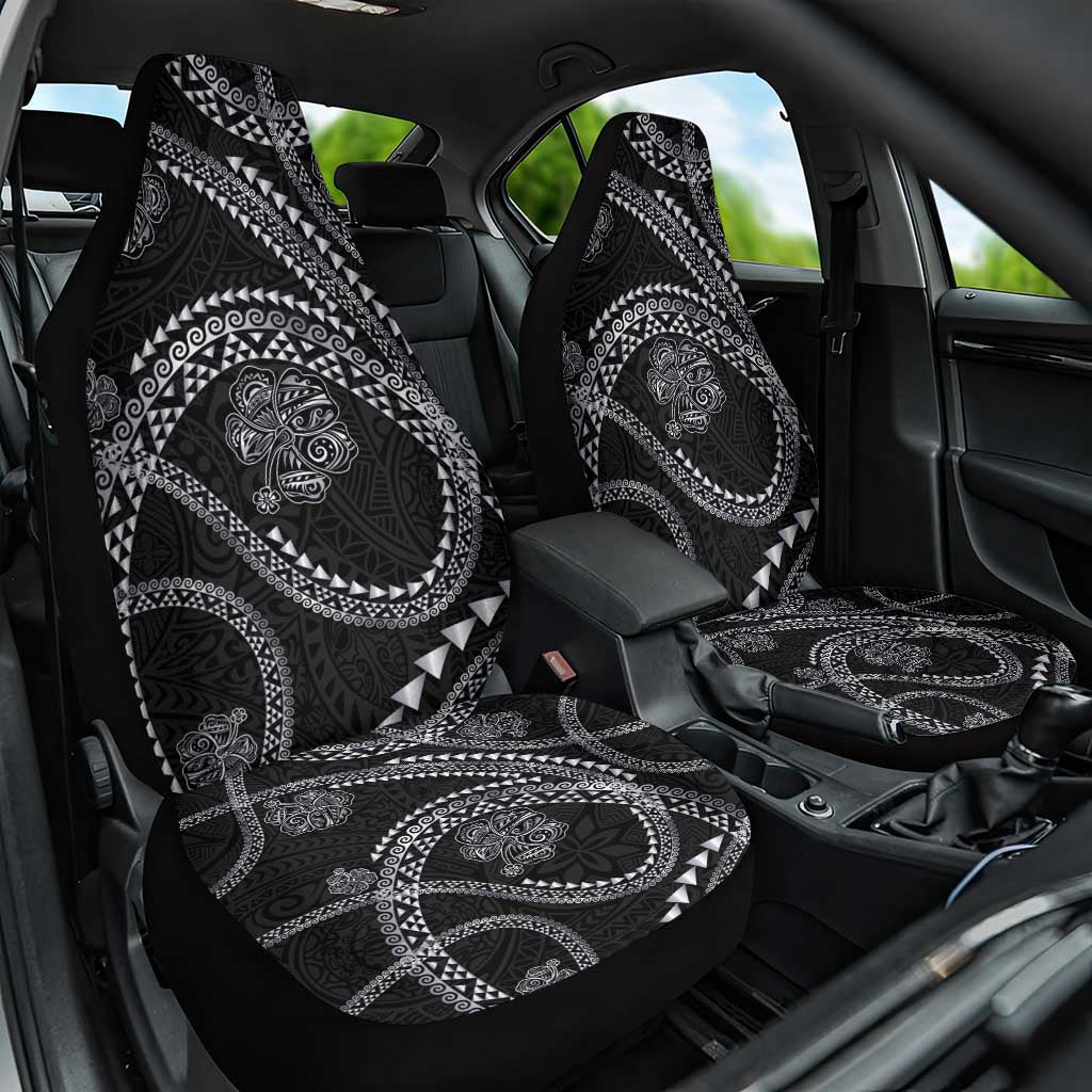 Hawaiian Kakau Art and Hisbiscus Tattoo Car Seat Cover Tribal Pattern-Silver Style - Polynesian Pride