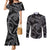 Hawaiian Kakau Art and Hisbiscus Tattoo Couples Matching Mermaid Dress and Long Sleeve Button Shirt Tribal Pattern-Silver Style - Polynesian Pride