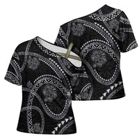 Hawaiian Kakau Art and Hisbiscus Tattoo Cross Shoulder Shirt Tribal Pattern-Silver Style - Polynesian Pride
