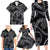 Hawaiian Kakau Art and Hisbiscus Tattoo Family Matching Long Sleeve Bodycon Dress and Hawaiian Shirt Tribal Pattern-Silver Style - Polynesian Pride