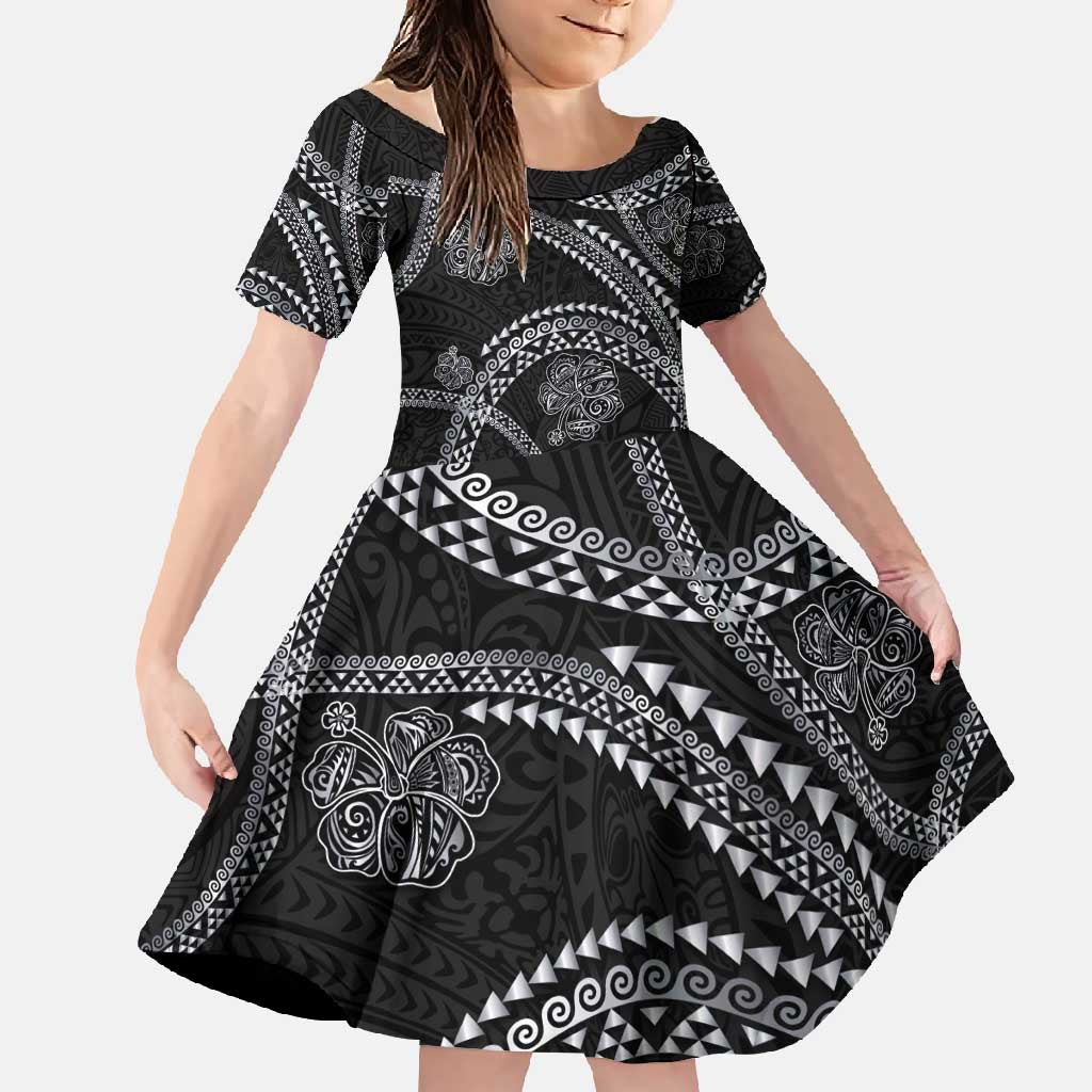 Hawaiian Kakau Art and Hisbiscus Tattoo Family Matching Mermaid Dress and Hawaiian Shirt Tribal Pattern-Silver Style - Polynesian Pride