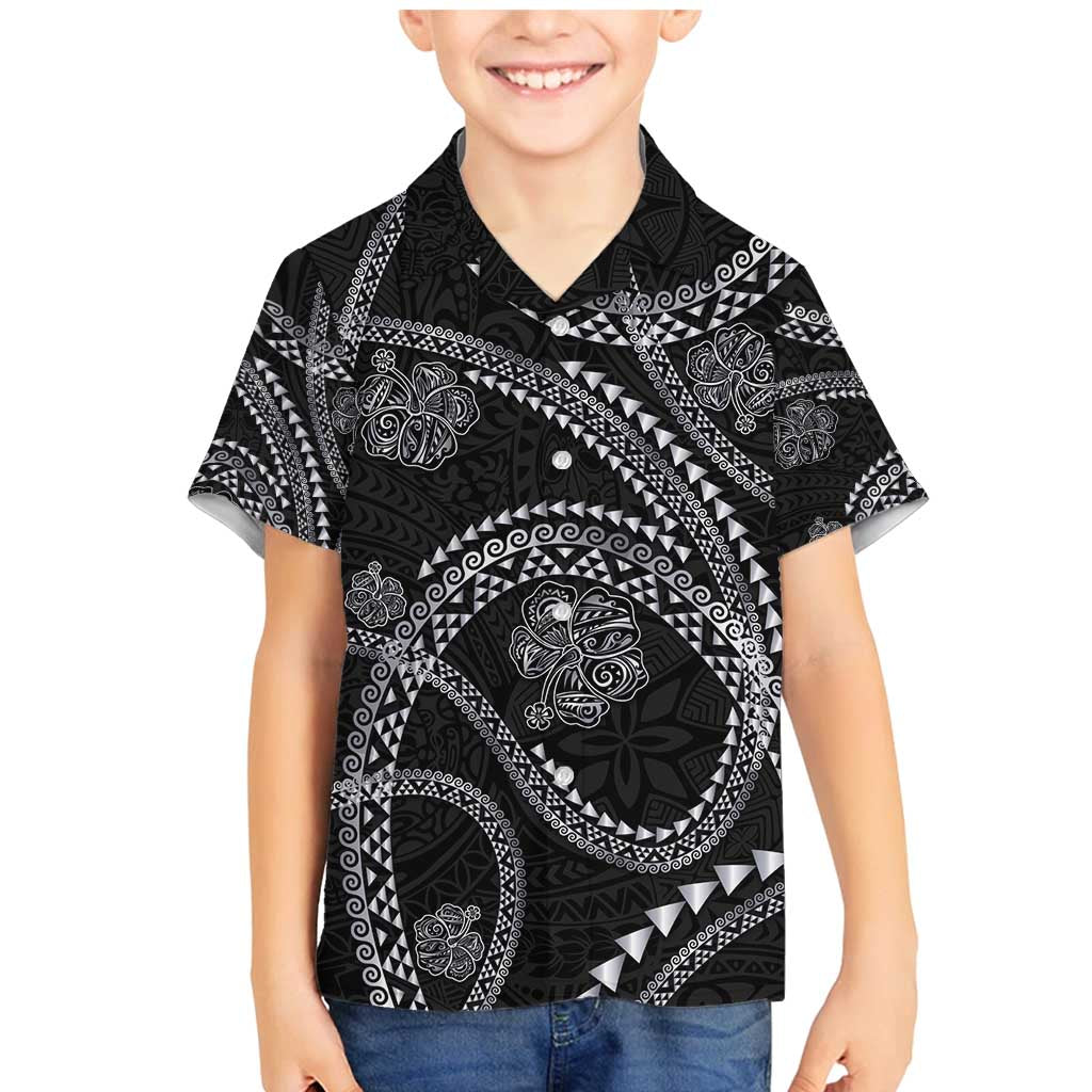 Hawaiian Kakau Art and Hisbiscus Tattoo Family Matching Mermaid Dress and Hawaiian Shirt Tribal Pattern-Silver Style - Polynesian Pride