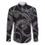 Hawaiian Kakau Art and Hisbiscus Tattoo Family Matching Off The Shoulder Long Sleeve Dress and Hawaiian Shirt Tribal Pattern-Silver Style - Polynesian Pride