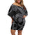 Hawaiian Kakau Art and Hisbiscus Tattoo Family Matching Off Shoulder Short Dress and Hawaiian Shirt Tribal Pattern-Silver Style - Polynesian Pride