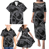 Hawaiian Kakau Art and Hisbiscus Tattoo Family Matching Puletasi and Hawaiian Shirt Tribal Pattern-Silver Style - Polynesian Pride