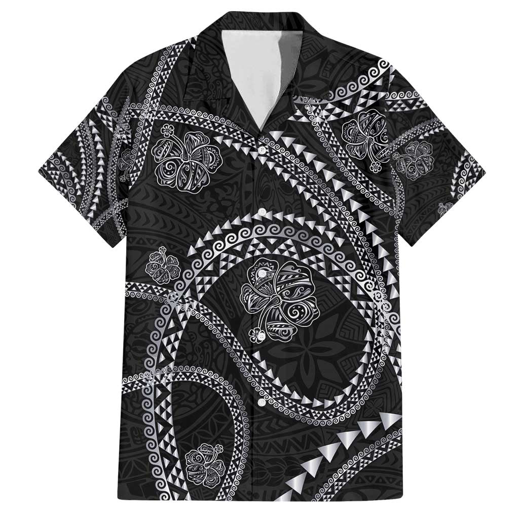 Hawaiian Kakau Art and Hisbiscus Tattoo Family Matching Puletasi and Hawaiian Shirt Tribal Pattern-Silver Style - Polynesian Pride