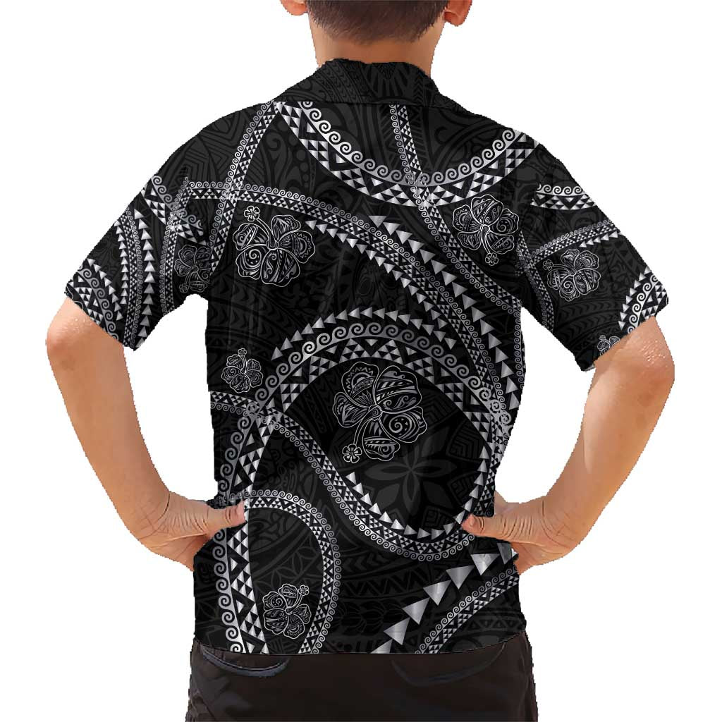 Hawaiian Kakau Art and Hisbiscus Tattoo Family Matching Short Sleeve Bodycon Dress and Hawaiian Shirt Tribal Pattern-Silver Style - Polynesian Pride