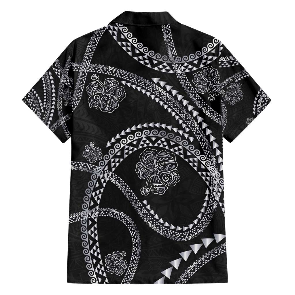 Hawaiian Kakau Art and Hisbiscus Tattoo Family Matching Short Sleeve Bodycon Dress and Hawaiian Shirt Tribal Pattern-Silver Style - Polynesian Pride