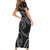 Hawaiian Kakau Art and Hisbiscus Tattoo Family Matching Short Sleeve Bodycon Dress and Hawaiian Shirt Tribal Pattern-Silver Style - Polynesian Pride