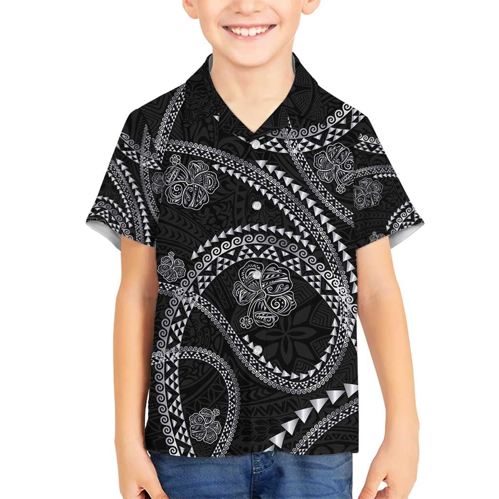 Hawaiian Kakau Art and Hisbiscus Tattoo Family Matching Summer Maxi Dress and Hawaiian Shirt Tribal Pattern-Silver Style - Polynesian Pride
