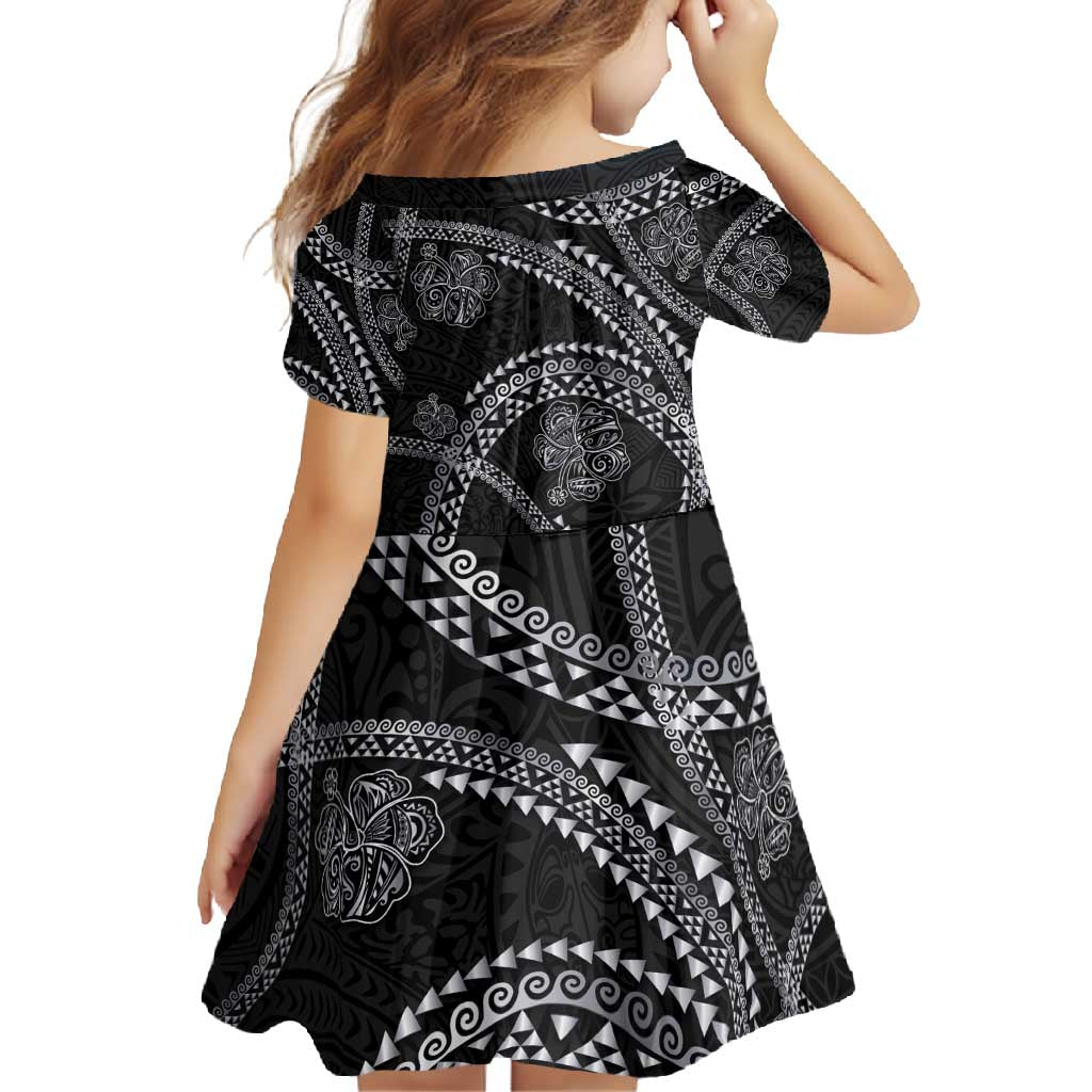 Hawaiian Kakau Art and Hisbiscus Tattoo Family Matching Tank Maxi Dress and Hawaiian Shirt Tribal Pattern-Silver Style - Polynesian Pride