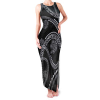Hawaiian Kakau Art and Hisbiscus Tattoo Family Matching Tank Maxi Dress and Hawaiian Shirt Tribal Pattern-Silver Style - Polynesian Pride