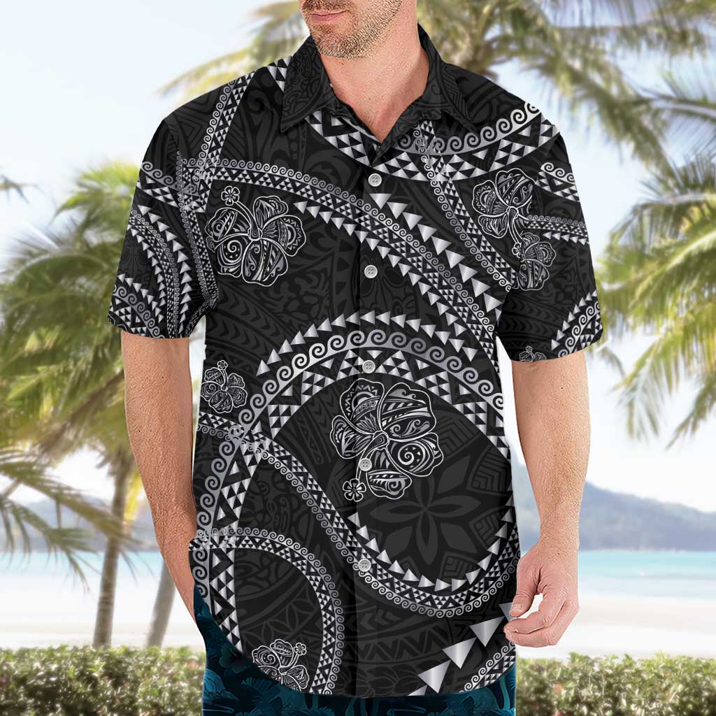 Hawaiian Kakau Art and Hisbiscus Tattoo Hawaiian Shirt Tribal Pattern-Silver Style - Polynesian Pride