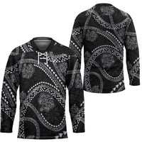 Hawaiian Kakau Art and Hisbiscus Tattoo Hockey Jersey Tribal Pattern-Silver Style - Polynesian Pride
