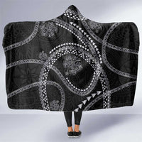 Hawaiian Kakau Art and Hisbiscus Tattoo Hooded Blanket Tribal Pattern-Silver Style - Polynesian Pride