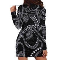 Hawaiian Kakau Art and Hisbiscus Tattoo Hoodie Dress Tribal Pattern-Silver Style - Polynesian Pride