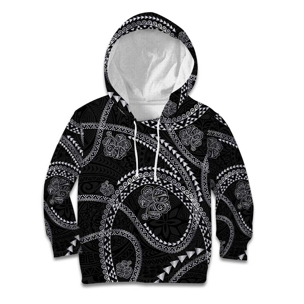 Hawaiian Kakau Art and Hisbiscus Tattoo Kid Hoodie Tribal Pattern-Silver Style - Polynesian Pride