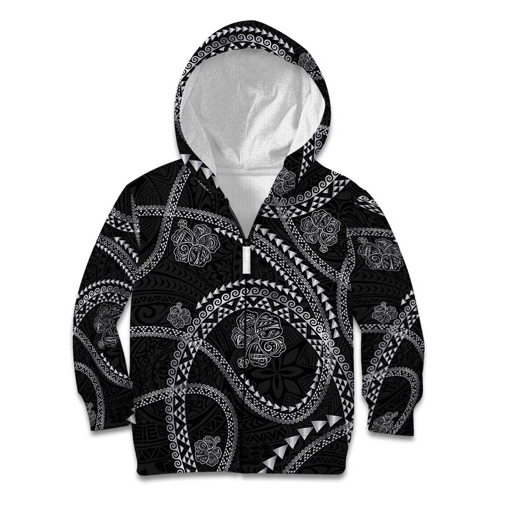 Hawaiian Kakau Art and Hisbiscus Tattoo Kid Hoodie Tribal Pattern-Silver Style - Polynesian Pride