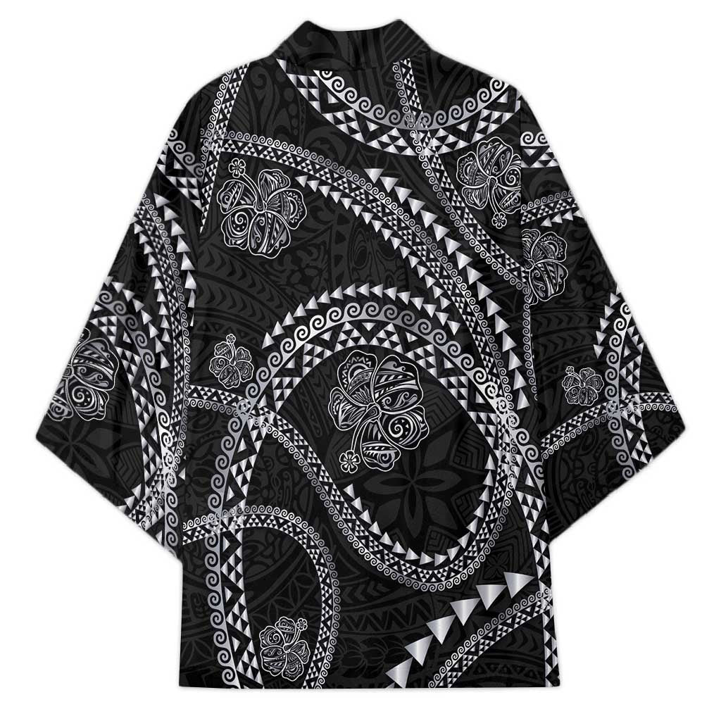 Hawaiian Kakau Art and Hisbiscus Tattoo Kimono Tribal Pattern-Silver Style - Polynesian Pride